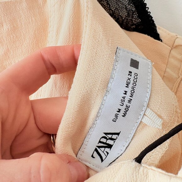 Zara Contrasting Lace Spaghetti Strap Midi Dress Nude Cream Size Medium - Picture 11 of 13